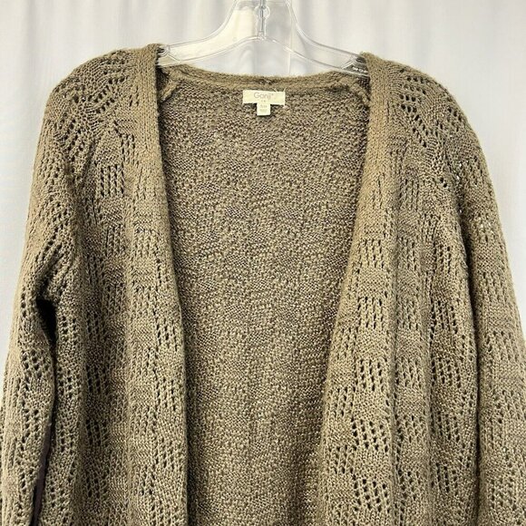 Ganji LA Crochet Knit Long Sleeve Open Front Long Cardigan Olive Size S/M - Picture 2 of 8